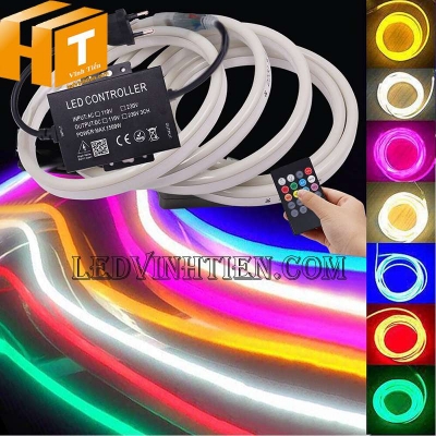 Đèn led dây neon flex 220V ống tròn RGB