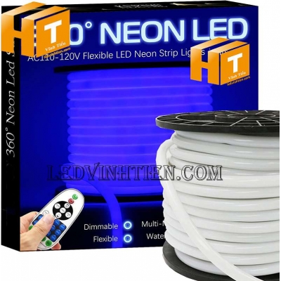 Đèn led dây neon flex 220V ống tròn màu xanh dương