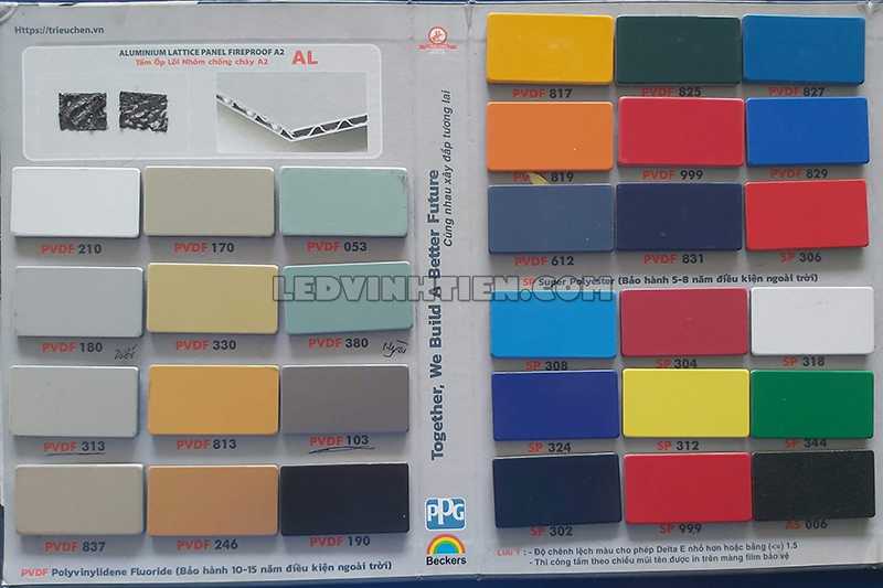 Bảng màu tấm ốp Aluminium thương hiệu Trieu Chen