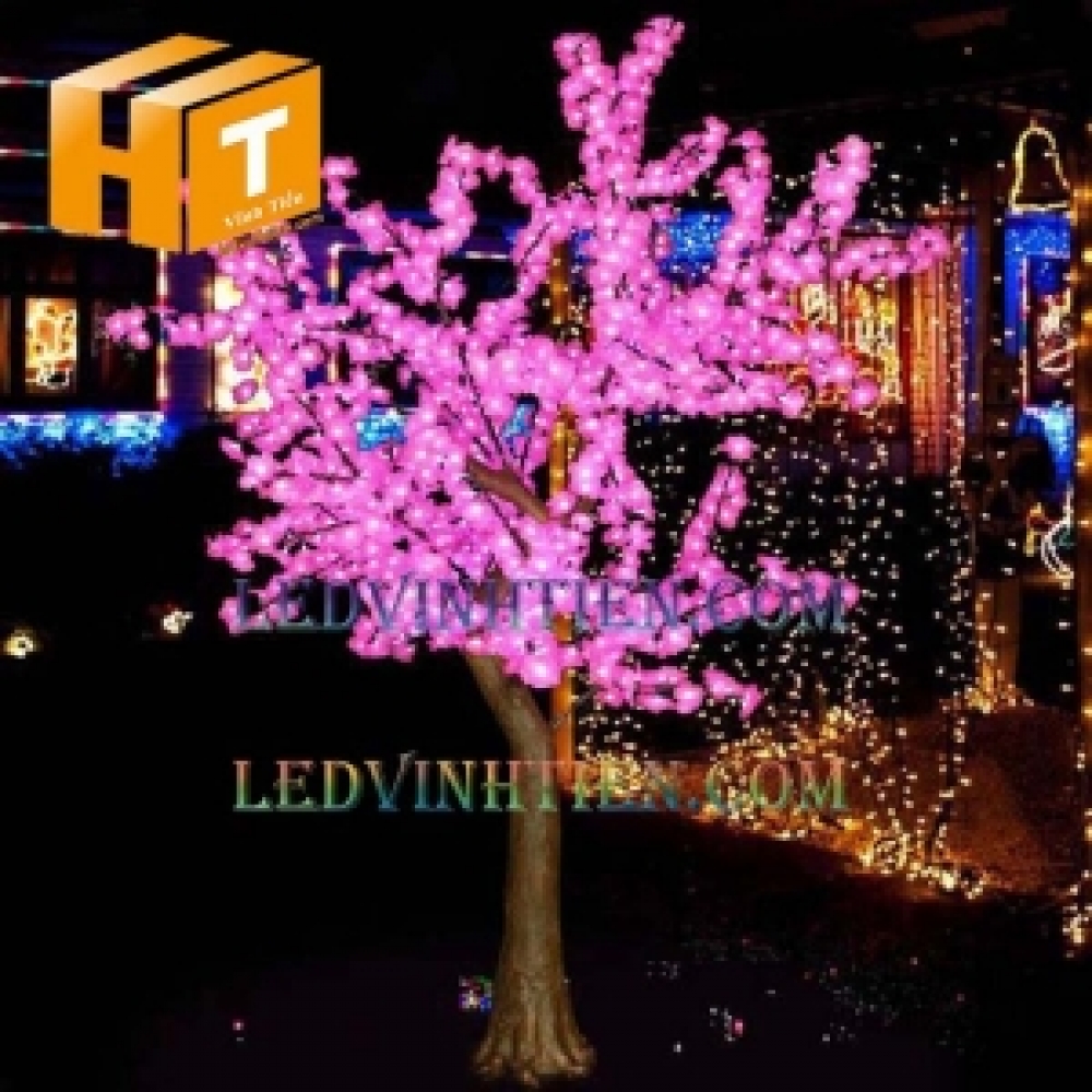 Cây hoa mai đèn led 2m màu hồng