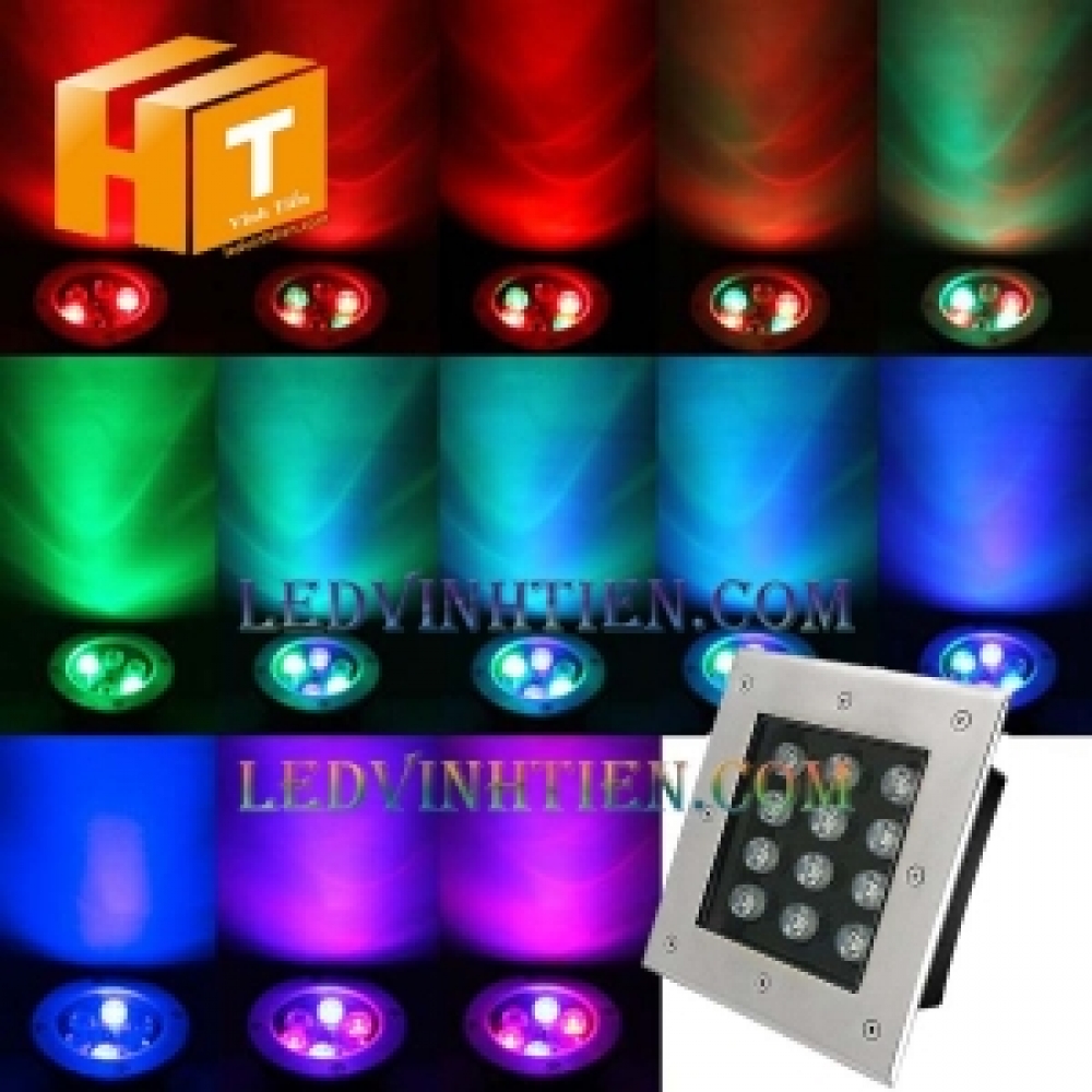 Đèn âm đất vuông 12w RGB