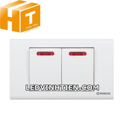 công tắc đôi 1 chiều đèn đỏ Sino Vanlock