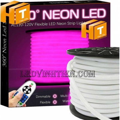 Đèn led dây neon flex 220V ống tròn màu hồng