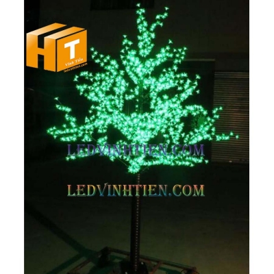 Cây hoa đào đèn led 3m xanh lá