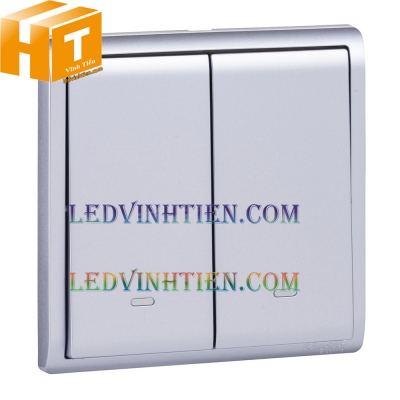 Công tắc 1 chiều 2 gang màu bạc schneider