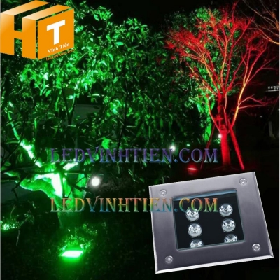 Đèn âm đất vuông 6w xanh lá