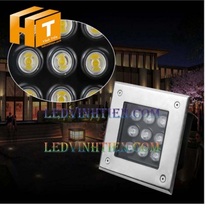 Đèn âm đất vuông 9w màu vàng