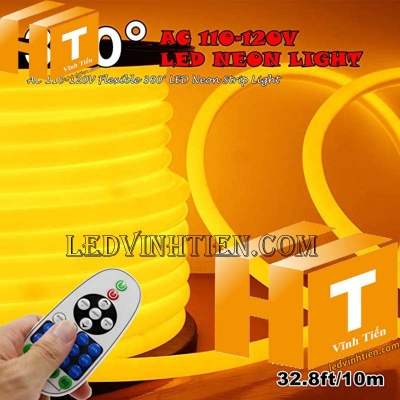 Đèn led dây neon flex 220V ống tròn màu vàng chùa