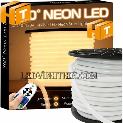 Đèn led dây neon flex 220V ống tròn màu vàng nắng