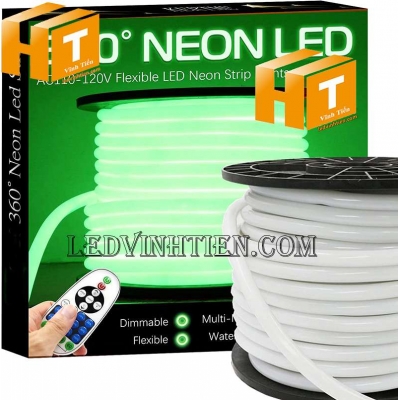 Đèn led dây neon flex 220V ống tròn màu xanh lá