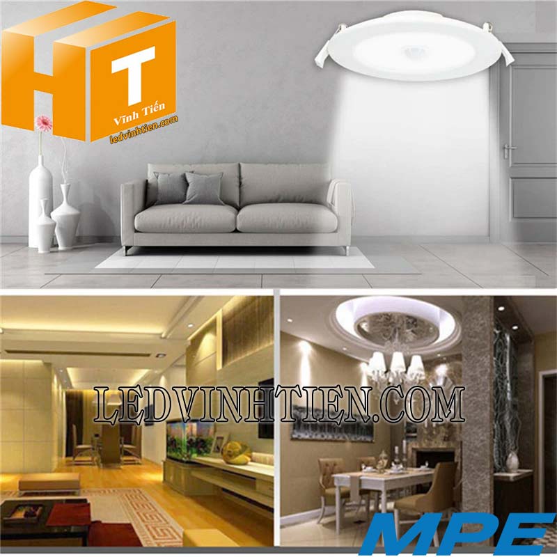 Đèn led panel âm trần tròn cảm biến chuyển động 12W Mpe dùng chiếu sáng nhà phố, hành lang, bãi đậu xem