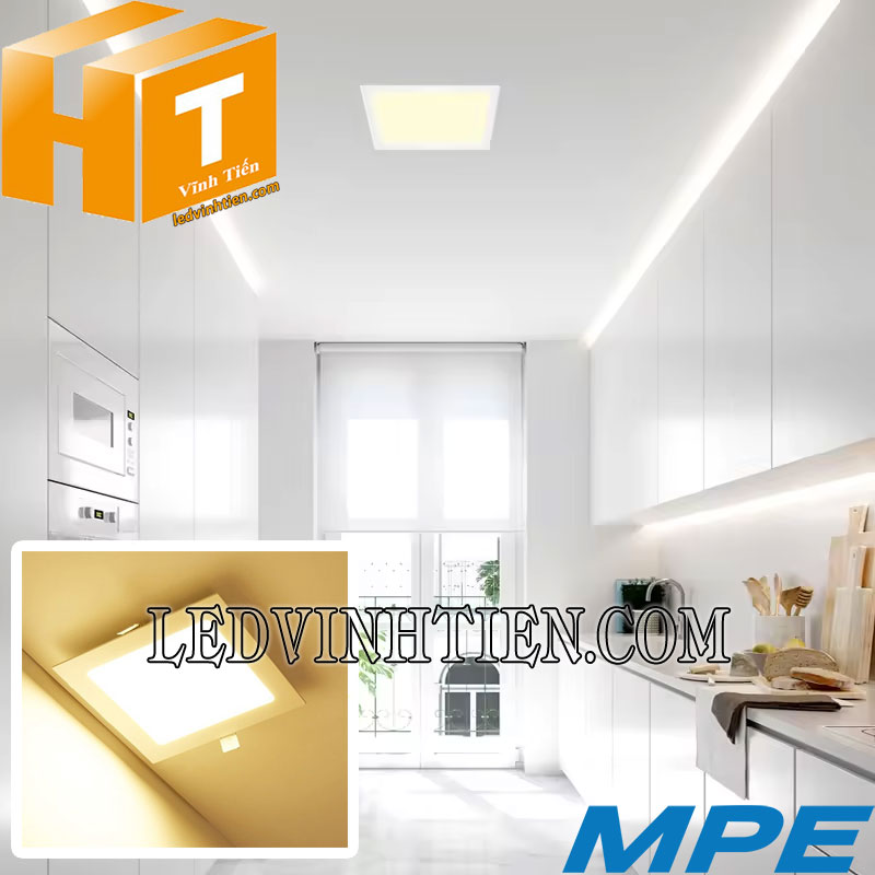Đèn led panel âm trần vuông dimmer 15W chiếu sáng bếp, phòng ăn