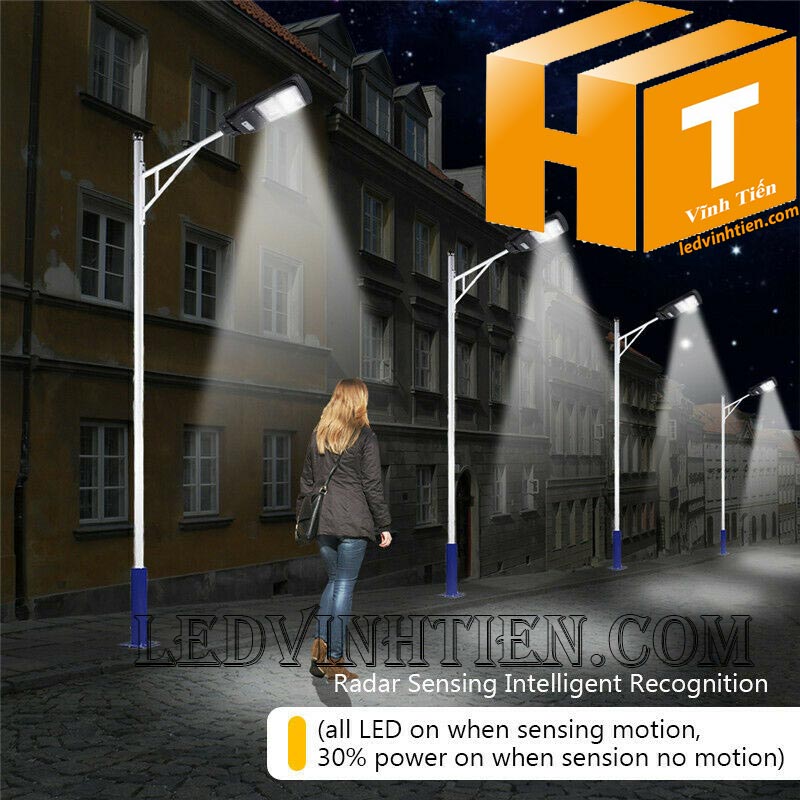 Đèn đường led năng lượng mặt trời 100W pin liền thể, giá rẻ, Ledvinhtien.com