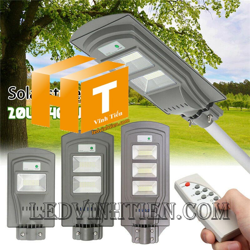 Đèn đường led năng lượng mặt trời 100W pin liền thể loại tốt, giá rẻ, ngoài trời, ánh sáng trắng, vàng pin dính liền