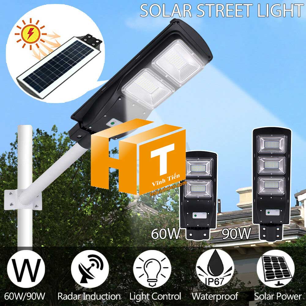 Đèn đường led năng lượng mặt trời 100W pin liền thể loại tốt, giá rẻ, ngoài trời, không tốn điện