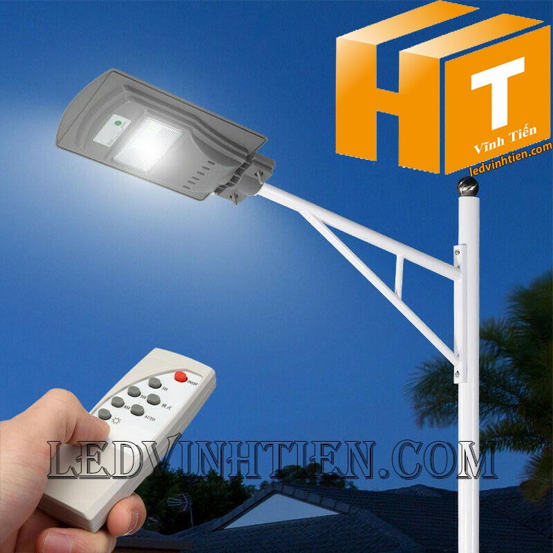 Đèn đường led năng lượng mặt trời 20W pin liền thể loại tốt, giá rẻ, ngoài trời, ánh sáng trắng, vàng pin dính liền