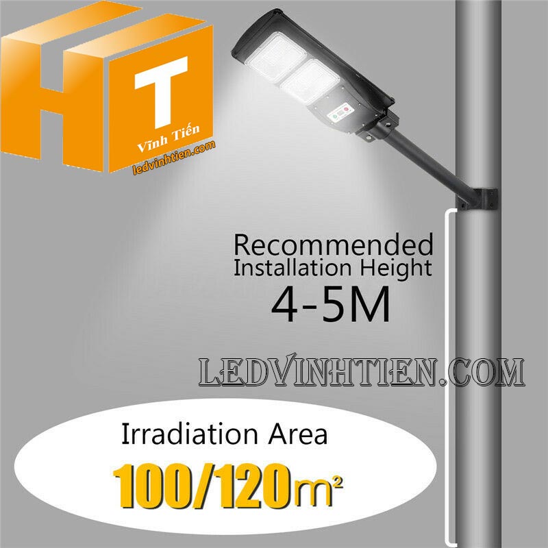 Đèn đường led năng lượng mặt trời 50W pin liền thể loại tốt, giá rẻ, ngoài trời, ánh sáng trắng, vàng pin dính liền