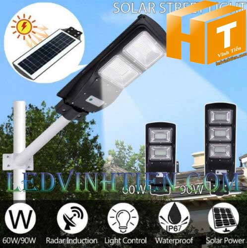 Đèn đường led năng lượng mặt trời 50W pin liền thể loại tốt, giá rẻ, ngoài trời, ánh sáng trắng, vàng pin dính liền