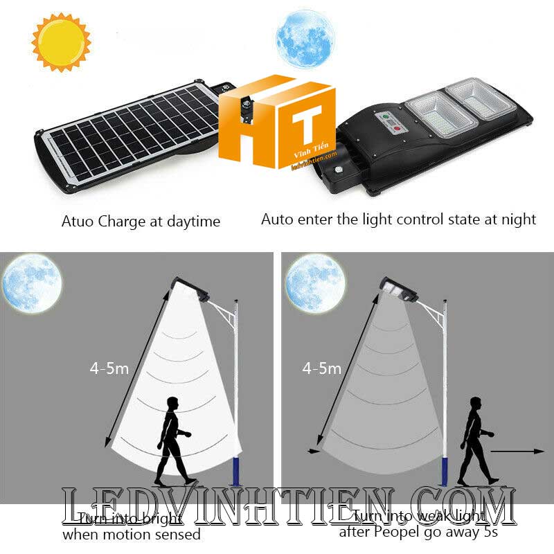 Đèn đường led năng lượng mặt trời 90W pin liền thể, giá rẻ, Ledvinhtien.com
