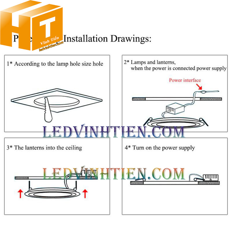 Cách lắp đặt đèn led âm trần vuông 12+4w