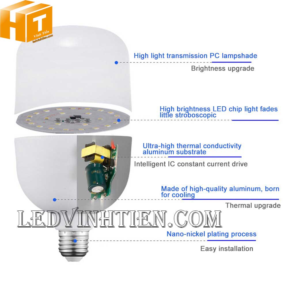 Đèn led búp trụ 20W loại tốt, giá rẻ, chất lượng, dùng chiếu sáng nội thất