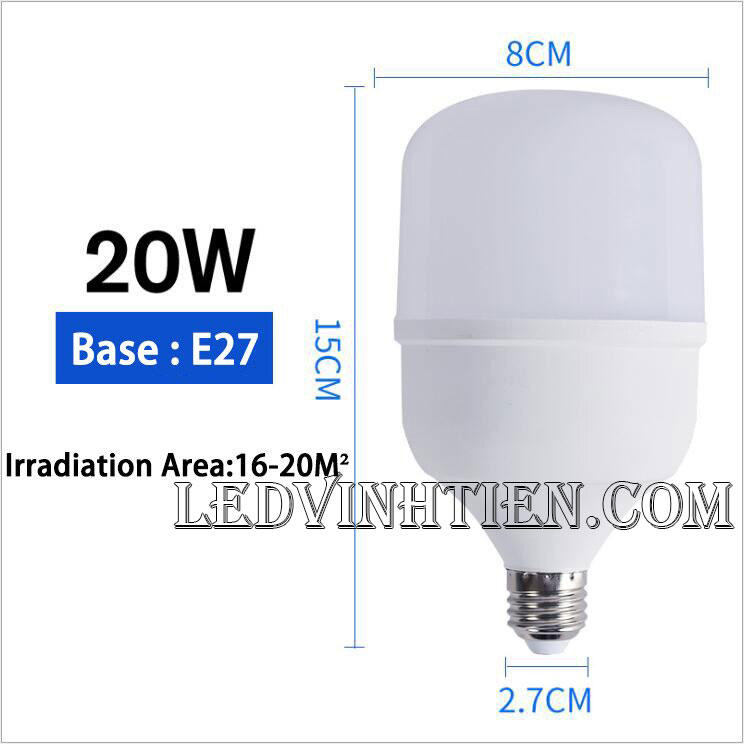 Đèn led búp trụ 20W loại tốt, giá rẻ, chất lượng, dùng chiếu sáng nội thất