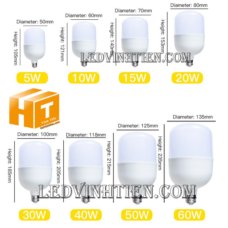 Đèn led búp trụ 50W loại tốt, giá rẻ, chất lượng, dùng chiếu sáng nội thất