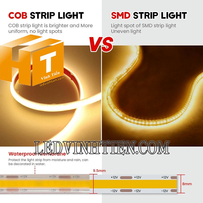 Đèn led dây 12V COB ánh sáng màu vàng