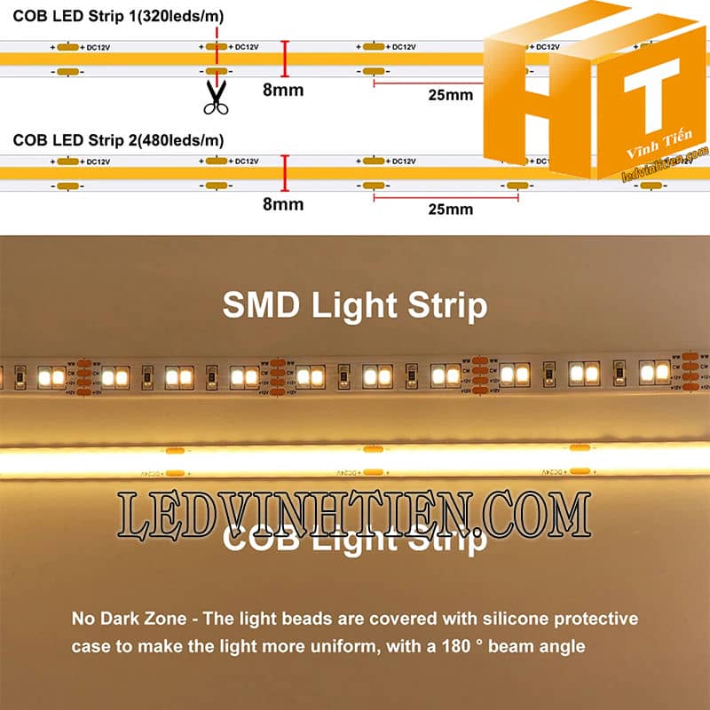 Đèn led dây COB 12V warm white