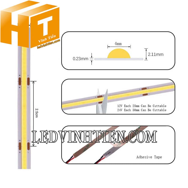 Đèn led dây COB màu vàng nắng