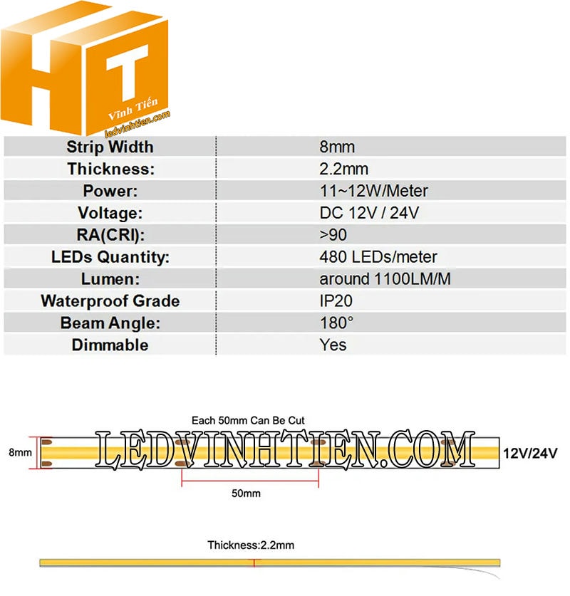 Đèn led dây COB 12V màu xanh ngọc