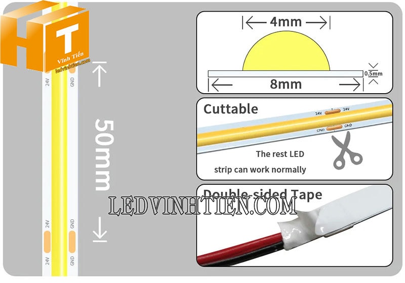 Đèn led dây 24V COB cao cấp