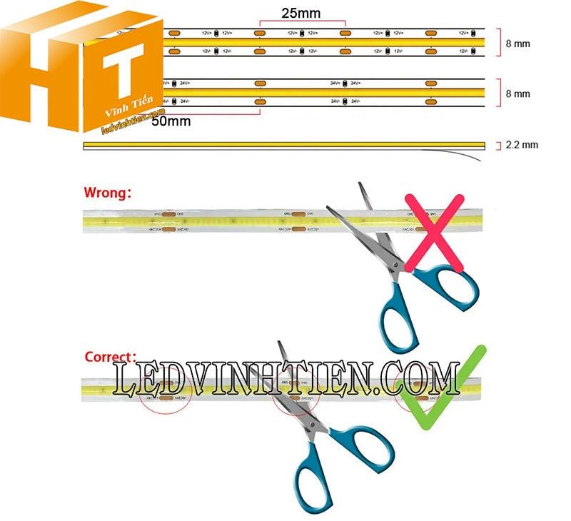 Hướng dẫn cắt đèn led dây COB