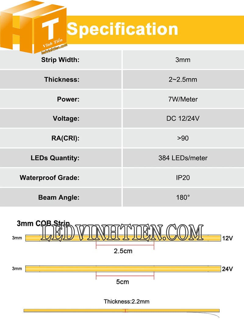 Đèn led dây COB 24V loại tốt
