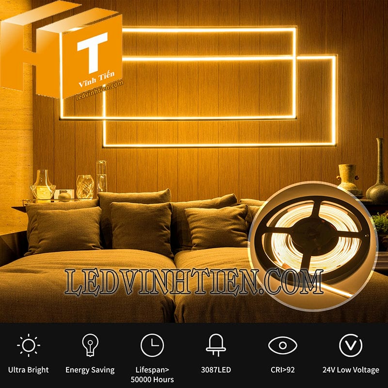 Led dây dán COB 24V màu vàng