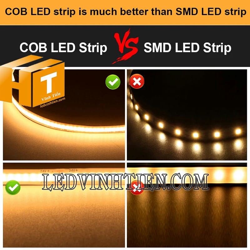 Led dây dán COB màu vàng chùa
