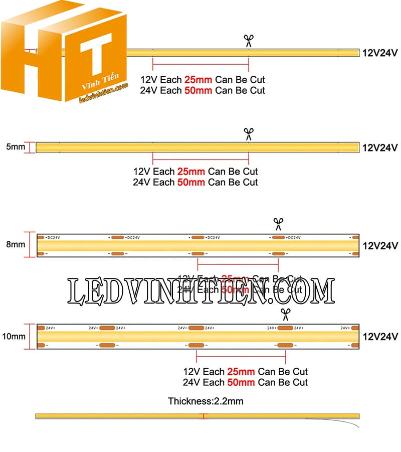 Đèn led dây COB 24V ánh sáng vàng