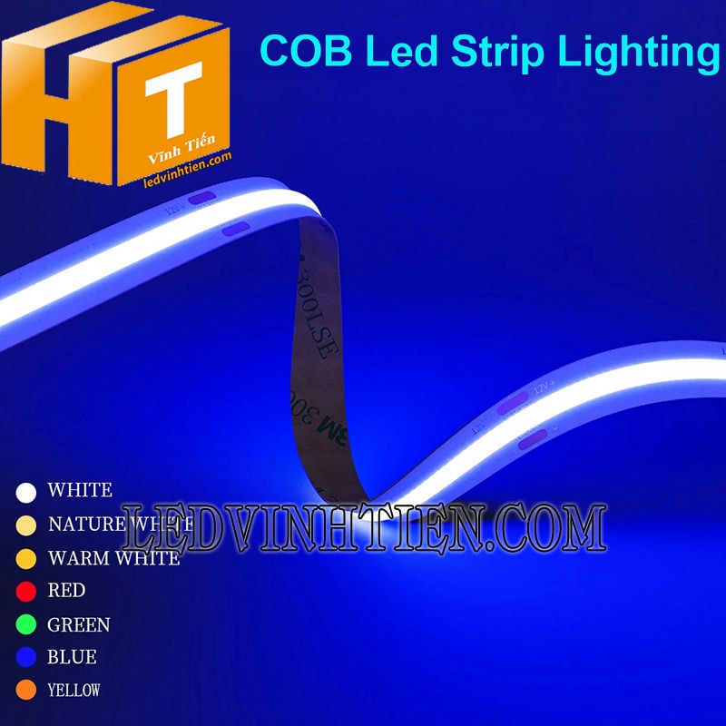 Đèn led dây dán COB màu xanh dương dùng điện 24V