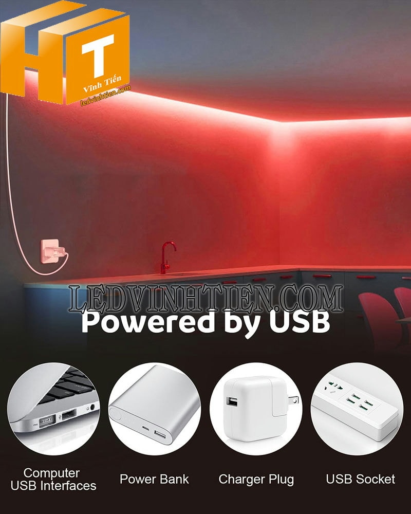 Đèn led dây 5V màu đỏ dùng trang trí nội thất
