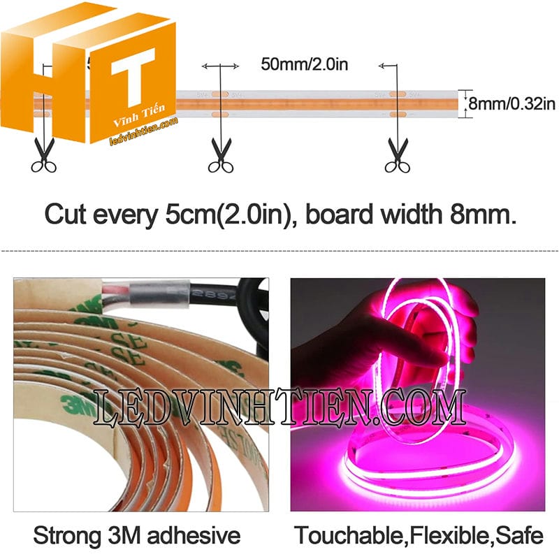 Led dây dán COB màu hồng