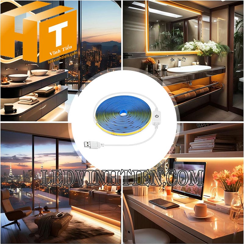 Đèn led dây 5V cob ánh sáng màu vàng nắng