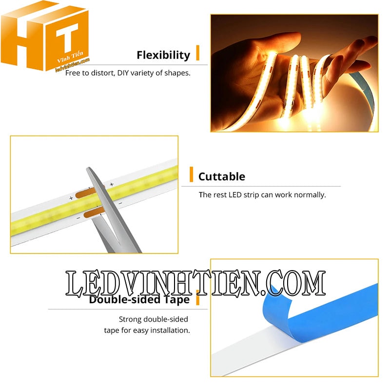 Đèn led dây COB ánh sáng vàng