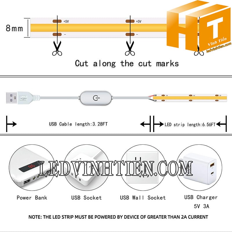 Đèn led dây COB dùng điện 5V DC