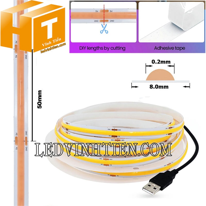 Đèn led dây COB 5V DC loại tốt