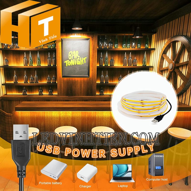 Đèn led dây COB 5V DC màu vàng