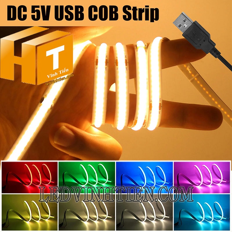 Đèn led dây COB 5V màu vàng nghệ