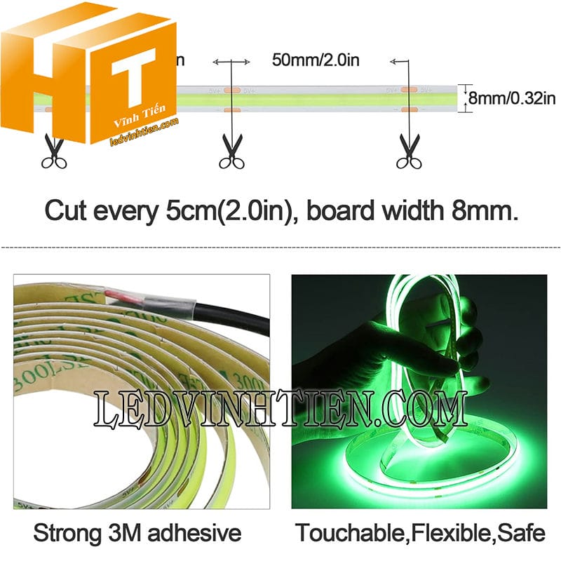 Cuộn đèn led dây COB 5V màu xanh lá