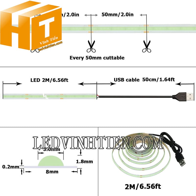 Led dây dán COB màu xanh ngọc