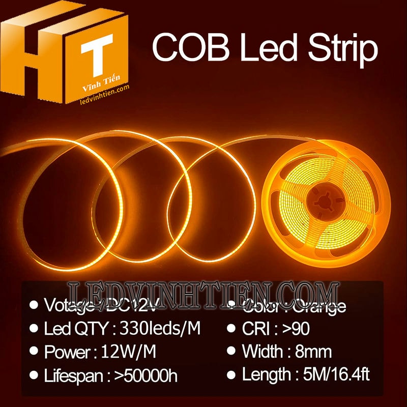 Đèn led dây COB 12V màu cam loại tốt