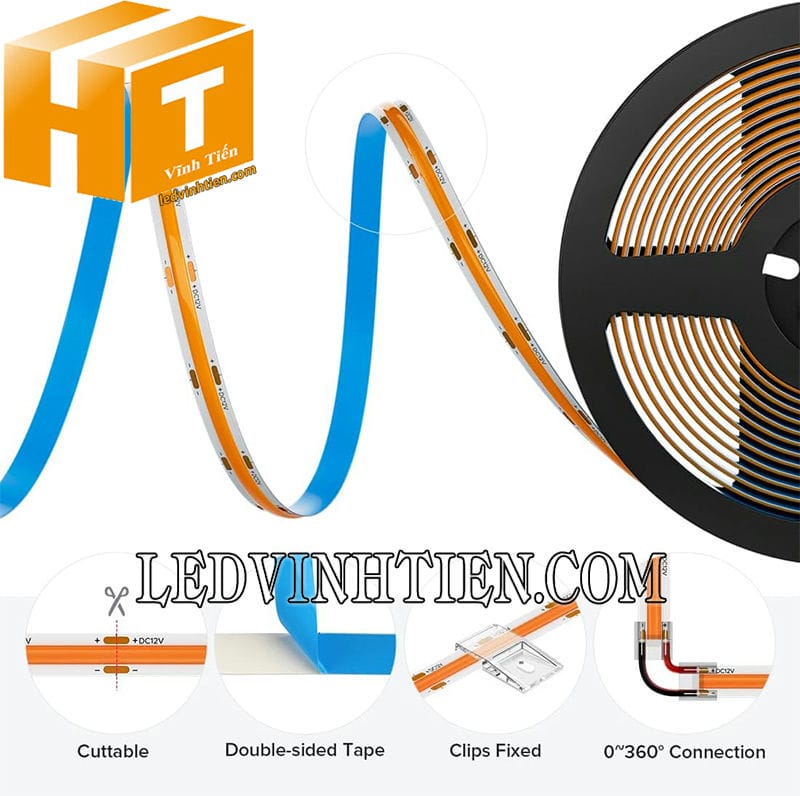 Đèn led dây dán COB 12V 5m màu cam